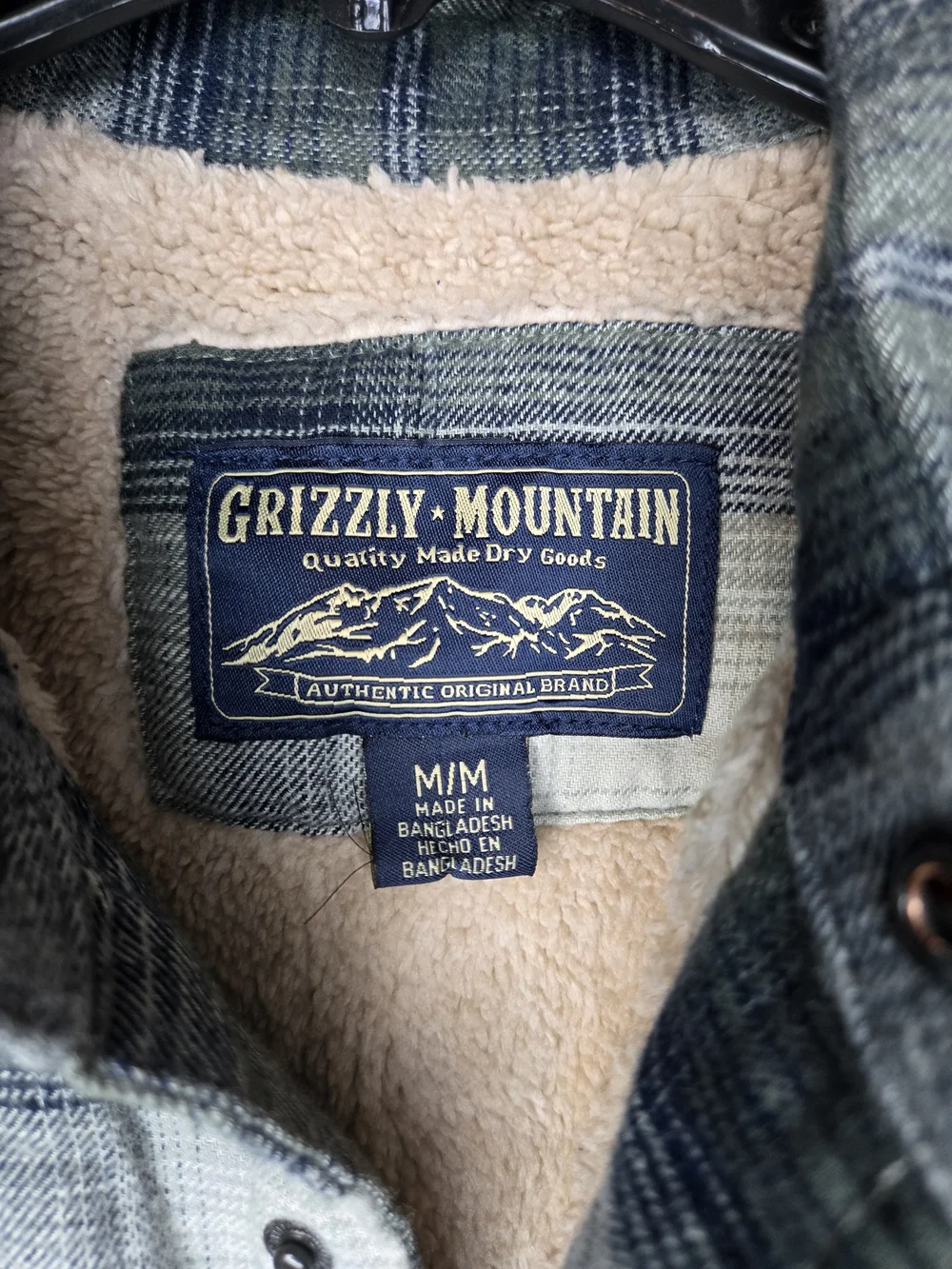 Grizzly Mountain Men M Sherpa Lined Flannel Shirt Jacket Green Plaid Shacket